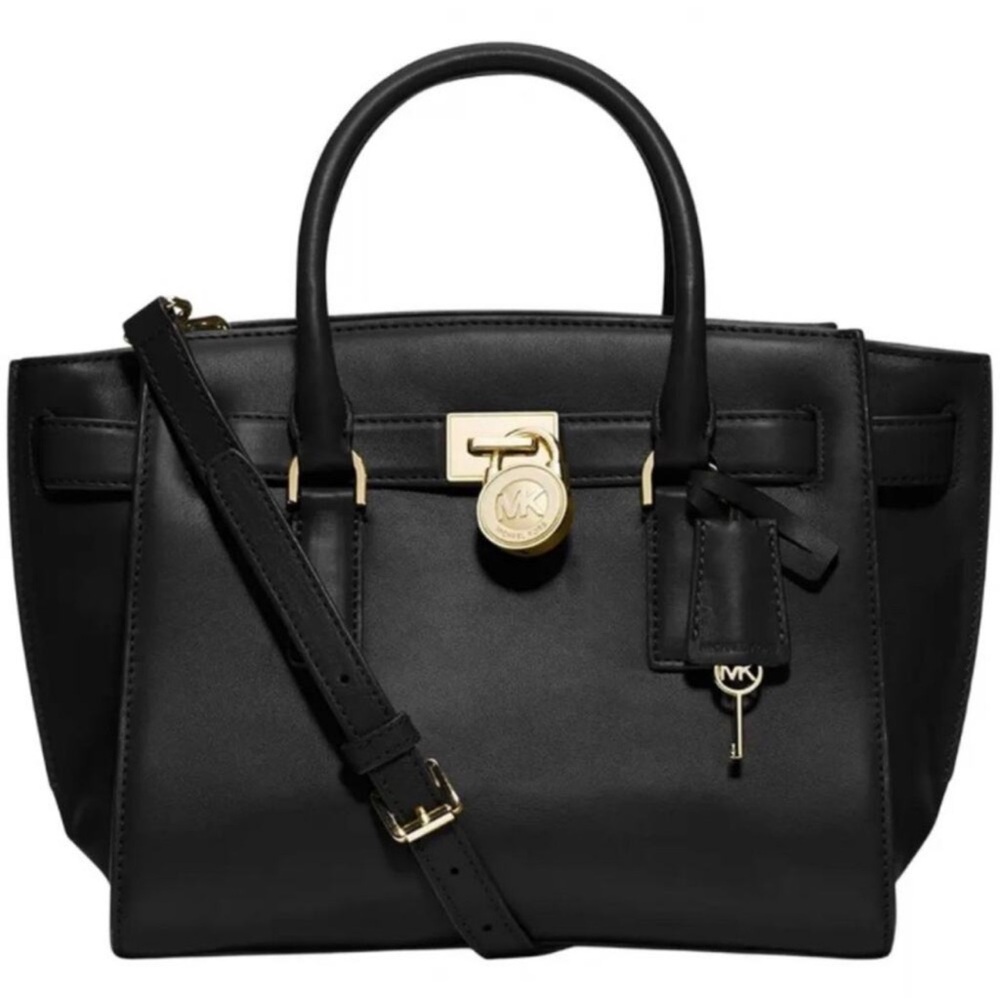 Michael Kors Black Leather Satchel with Gold Hardware